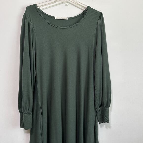 Peruvian Connection Long Puff Sleeve Dress XL Green Pullover Designer Stretch - Picture 3 of 11
